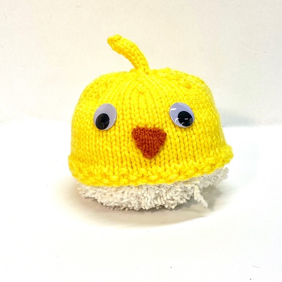 NWT Hand Knit Infant baby Chick Beanie Hat with Googly Eyes Size 0-6 Mos. - Picture 10 of 10
